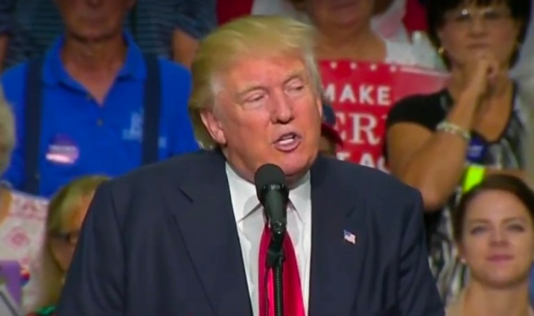 Donald Trump spoke Monday in Akron, Ohio. (Screen shot)