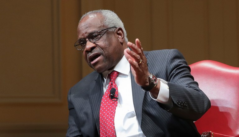 Supreme Court Justice Clarence Thomas spoke Thursday during an event at the Library of Congress. (AP Photo/Pablo Martinez Monsivais)