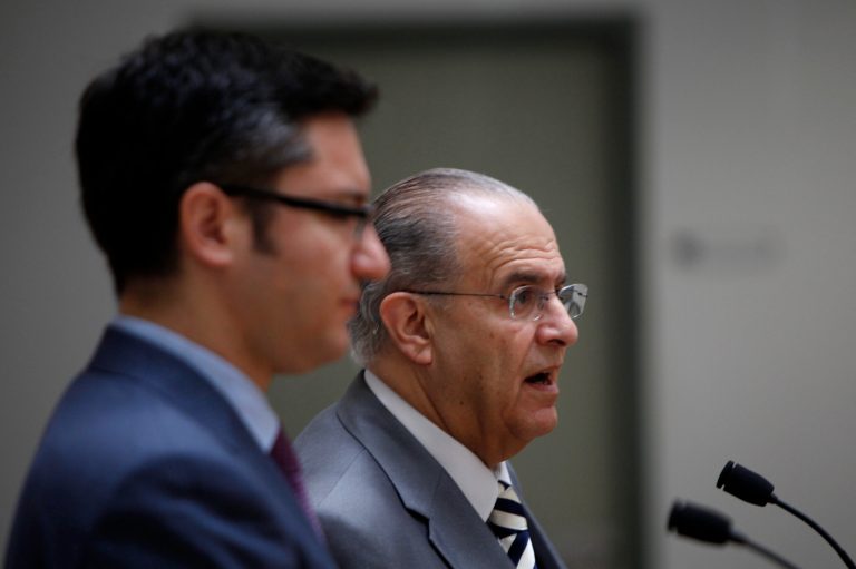 Cyprus foreign minister Ioannis Kasoulides, right, speaks to the media during a press conference with his Bulgarian counterpart Kristian Vigenin after their meeting in Cypriot Foreign Ministry in the Cypriot capital Nicosia, Monday, June 16, 2014. Bulgariaâs foreign minister says Cyprus could supply his country and other central European nations with natural gas to lessen the regionâs heavy dependence on Russian deliveries of the fossil fuel. Vigenin said after talks with his Cypriot counterpart Ioannis Kasoulides that Cyprus could play âan important roleâ in an envisioned ânorth-south corridorâ supplying gas to central Europe via Greece ove. (AP Photo/Petros Karadjias)