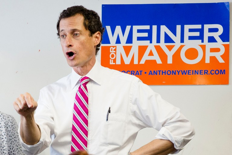 New York City mayoral candidate Anthony Weiner speaks to voters during a campaign stop at the Nan Shan Senior Center on Monday in the Queens borough of New York. (AP Photo/John Minchillo)