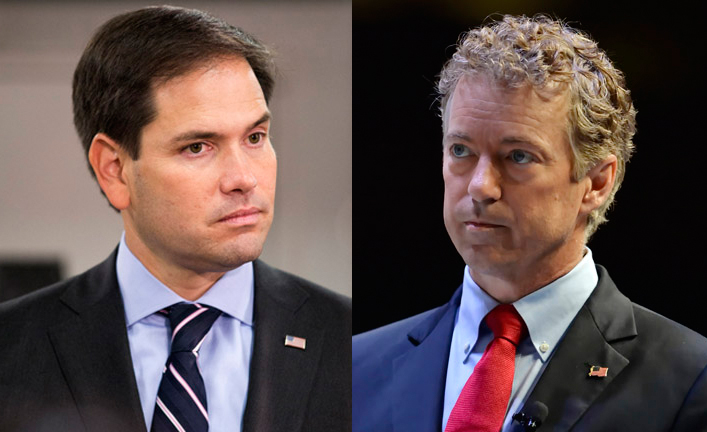 Sen. Rand Paul blasted Sen. Marco Rubio for his support of bulk data collection policies Tuesday. (AP Photos)