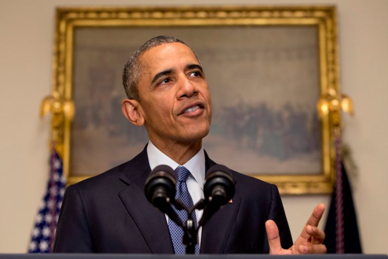 President Barack Obama speaks about the Paris climate agreement from the Cabinet Room of the White House in Washington, Saturday, Dec. 12, 2015. (AP Photo/Jacquelyn Martin)