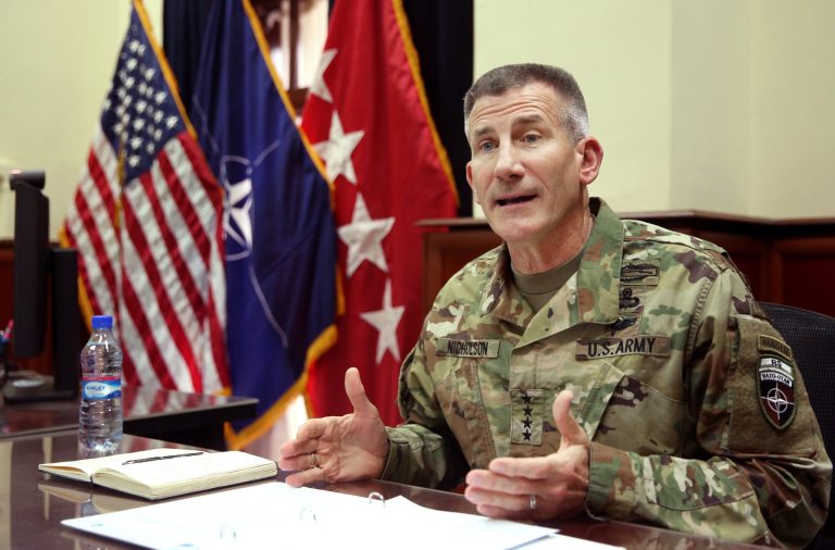 Head of NATO and U.S. forces in Afghanistan, U.S. Army Gen. John W. Nicholson, said the U.S. regrets the loss of civilian lives during an airstrike in November. (AP Photos/Massoud Hossaini)