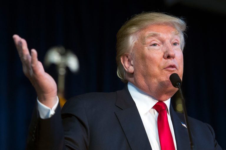 Republican presidential candidate Donald Trump tops the Landmark/Rosetta Stone survey with the support of 43 percent of respondents. (AP Photo/Cliff Owen)