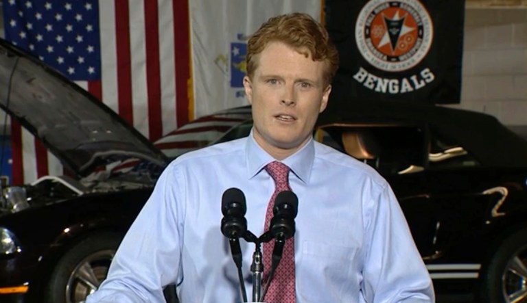 In this still image taken from video, Rep. Joe Kennedy III delivers the Democratic response to President Trump's State of the Union, at Diman Regional Vocational Technical High School in Fall River, Mass. But while Kennedy's rebuttal to the State of the Union offered an aesthetic appeal to the working class, it sounded more like an appeal to the base on a substantive level. 