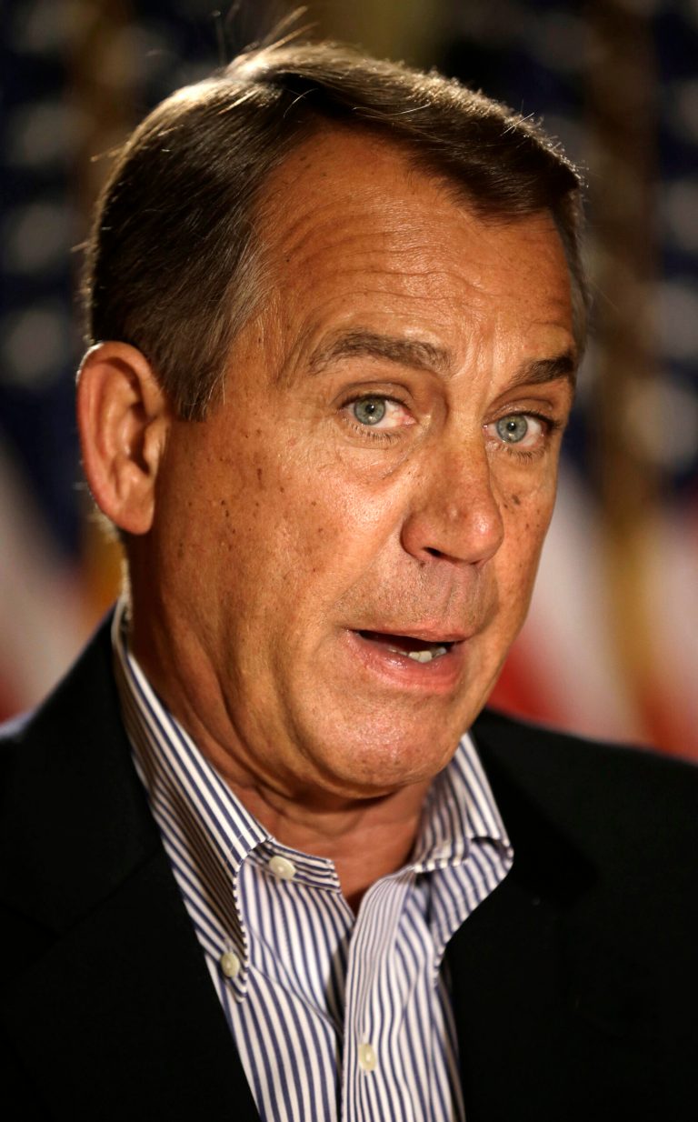   House Speaker John Boehner of Ohio speaks during a news conference on Capitol Hill in Washington, Friday, Dec. 7, 2012, to discuss the pending fiscal cliff. Boehner said there's been no progress in negotiations on how to avoid the fiscal cliff of tax hikes and spending cuts and called on President Barack Obama to come up with a new offer. (AP Photo/Pablo Martinez Monsivais)  