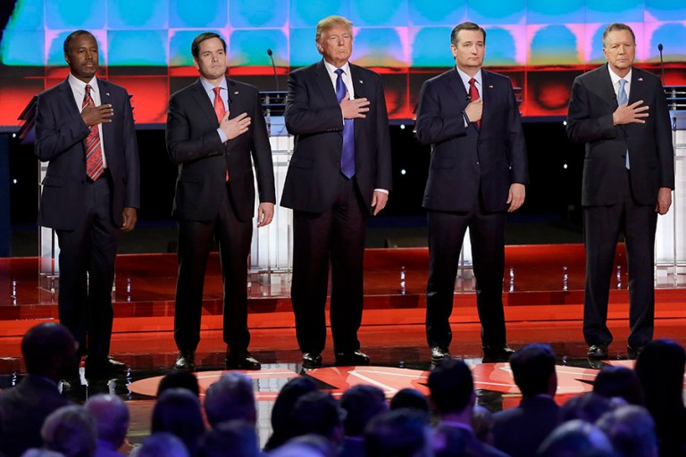 With five people in the debate, Donald Trump spoke for nearly one-third of the time. (AP Photo/David J. Phillip)