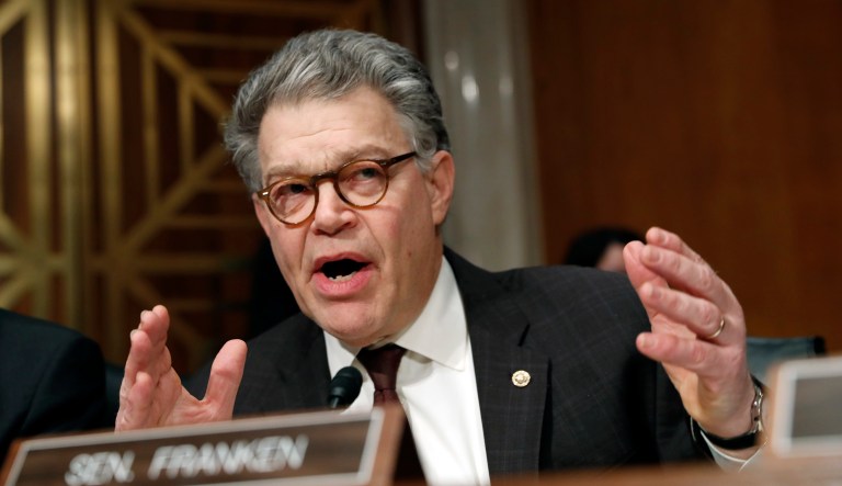 Sen. Al Franken, D-Minn., is standing behind Kathy Griffin after her controversial photo shoot that featured a beheaded President Trump. (AP Photo/Alex Brandon)