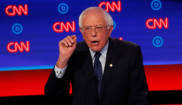 Sen. Bernie Sanders speaks during a Democratic presidential primary debate in Detroit. 