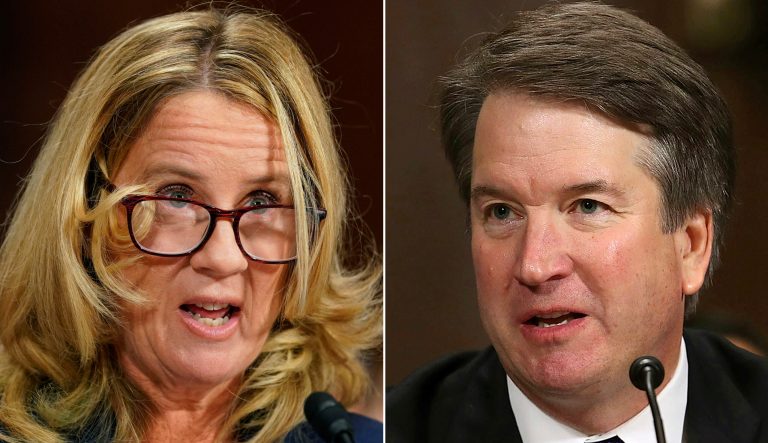 Christine Blasey Ford, left, and U.S. Supreme Court appointee Brett Kavanaugh testify before the Senate Judiciary Committee on Capitol Hill in Washington, D.C.