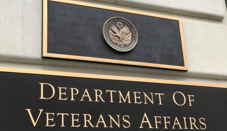 Washington DC/USA Mar 25 2019/Signboard of United States Department of Veterans Affairs(VA). The VA stands in front of Lafayette Square Park in the north of the White House. 
