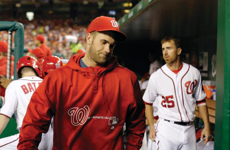 Alex Brandon/AP
Nationals outfielder Bryce Harper says his knee may not significantly improve until he gets to the offseason to rest his injuries.