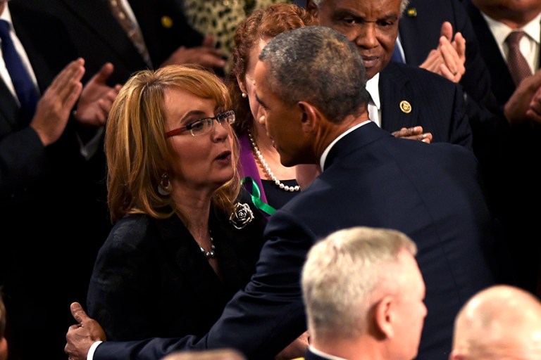Gabrielle Giffords and her astronaut husband Mark Kelly have become perennial special guests on the anti-gun side. (AP Photo/Susan Walsh)