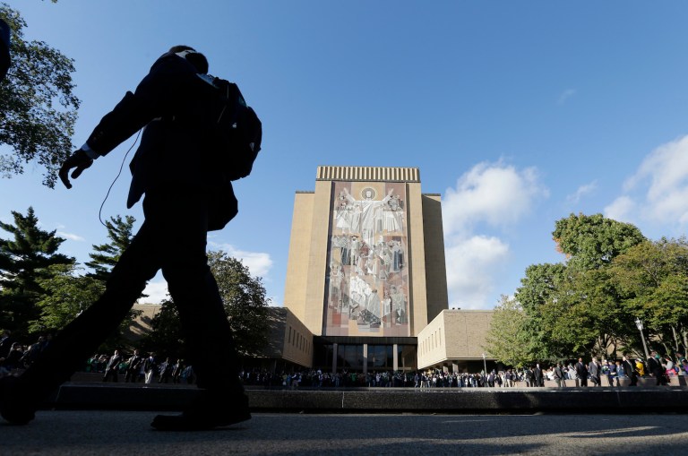 President Trump won't be speaking at Notre Dame's commencement this year, but Mike Pence will. (AP Photo/Darron Cummings)