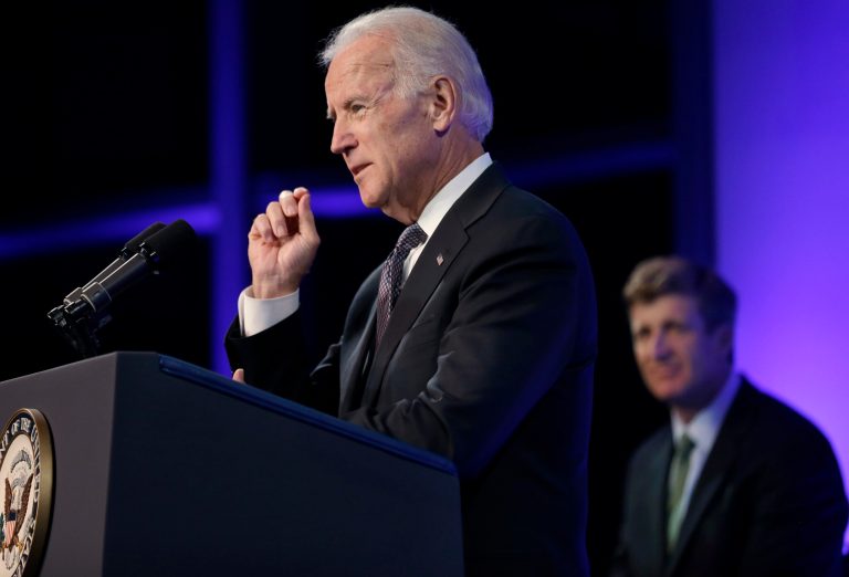 Vice President Joe Biden addresses an audience during a forum on mental health policies that marks the 50th anniversary of President John F. Kennedy's signing of the Community Mental Health Act on Wednesday at the JFK Library and Museum in Boston. (AP/Steven Senne)