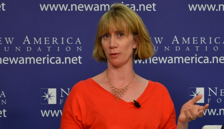 The Democratic Congressional Campaign Committee posted opposition research on Houston journalist Laura Moser on their website. (Photo courtesy: New America (Laura Moser), via Wikimedia Commons)