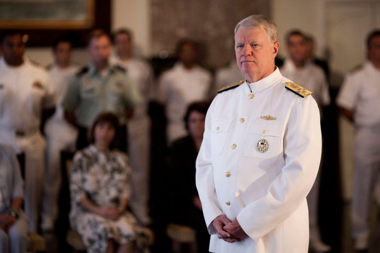 In 2009, under the leadership of then-Chief of Naval Operations Admiral Roughead (shown here), I set up the U.S. Navy Task Force Climate Change. (AP Photo/Felipe Dana)