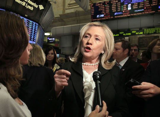Hillary Clinton at the New York Stock Exchange. AP Photo