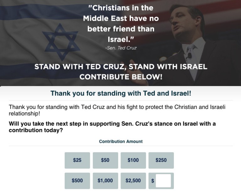 The joint fundraising committee for Sen. Ted Cruz, R-Texas, already appears to be raising money from a controversial speech he gave earlier this week. (Screencap)
