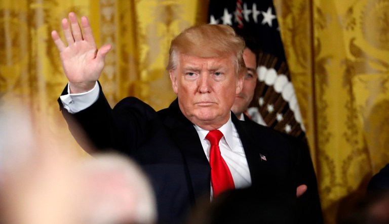 The bill that sanctions Russia and Iran as well as North Korea. (AP Photo/Alex Brandon)