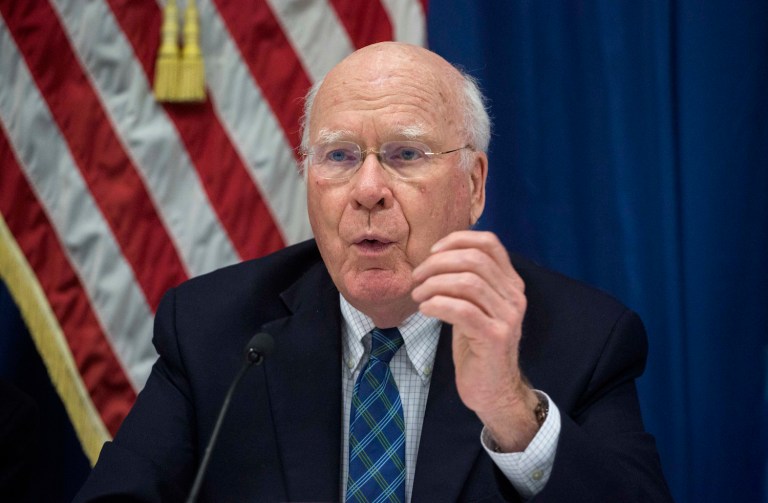 Trump has been mostly absent from Twitter since leaving the United States, which is another good thing, Leahy said. (AP Photo/Desmond Boylan)
