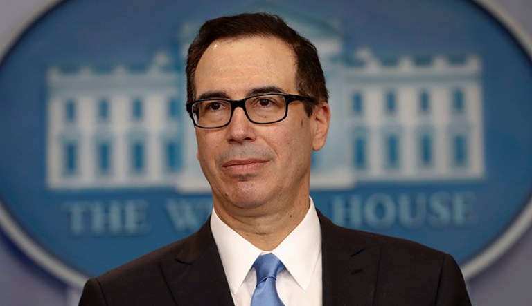 Treasury Secretary Steve Mnuchin tells a financial industry conference to thank the Trump administration for advancing regulatory and tax reform. (AP Photo/Pablo Martinez Monsivais)