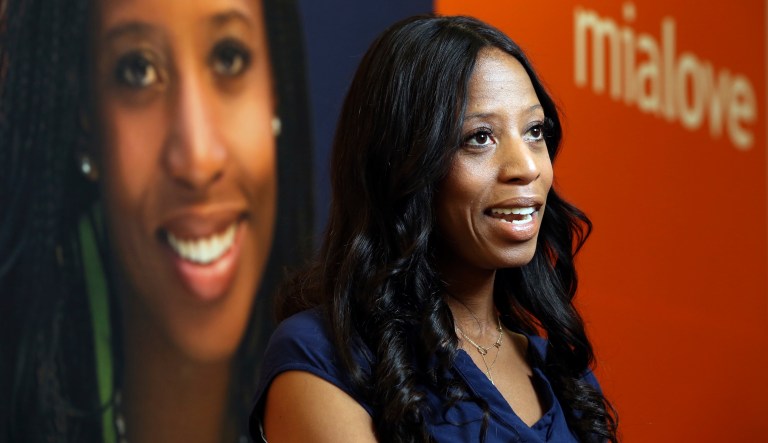 In this Sept. 17, 2018, photo, Rep. Mia Love, R-Utah, speaks during an interview in Murray, Utah.