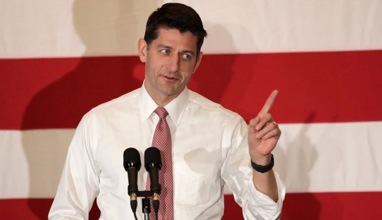 House Speaker Paul Ryan, R-Wis., speaks during a campaign event for Jay Webber, Republican candidate for Congress in the 11th District of New Jersey, Wednesday, Oct. 17, 2018, in Hanover, N.J.