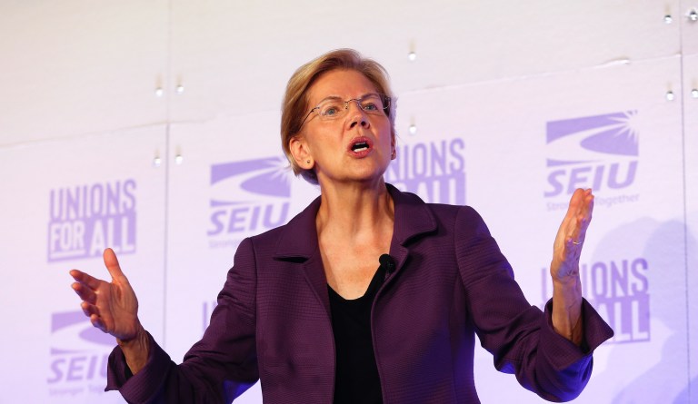 Democratic presidential candidate Sen. Elizabeth Warren, D-Mass., speaks in SEIU Unions For All Summit on Friday, Oct. 4, 2019, in Los Angeles.