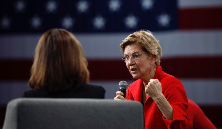 Democratic presidential candidate Sen. Elizabeth Warren speaks at the Presidential Gun Sense Forum, Saturday, Aug. 10, 2019, in Des Moines, Iowa. 
