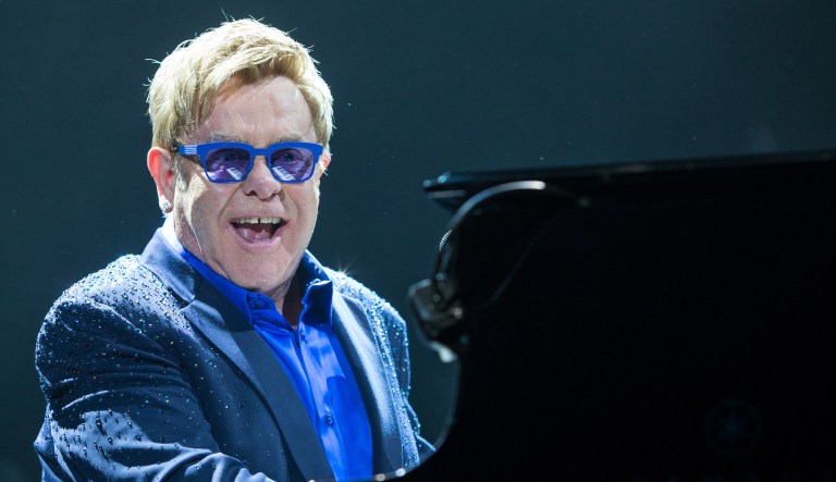 Elton John performs on stage at Staples Center on Saturday, October 4, 2014, in Los Angeles.