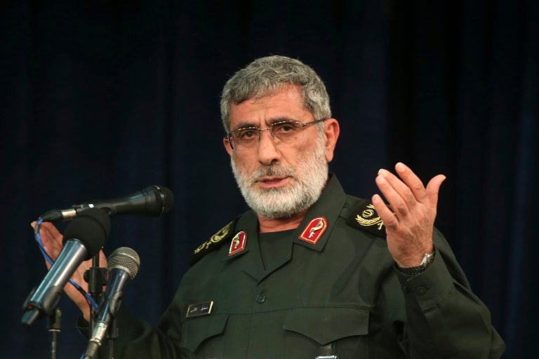In this Nov. 5, 2016 photo, Gen. Esmail Ghaani speaks in a meeting in Tehran, Iran. A new Iranian general has stepped out of the shadows to lead the country's expeditionary Quds Force, becoming responsible for Tehran's proxies across the Mideast as the Islamic Republic threatens the U.S. with "harsh revenge" for killing its previous head, Qassem Soleimani.