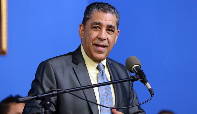 U.S. Rep. Adriano Espaillat, D-N.Y. speaking at the National Action Network House of Justice, in New York. 
