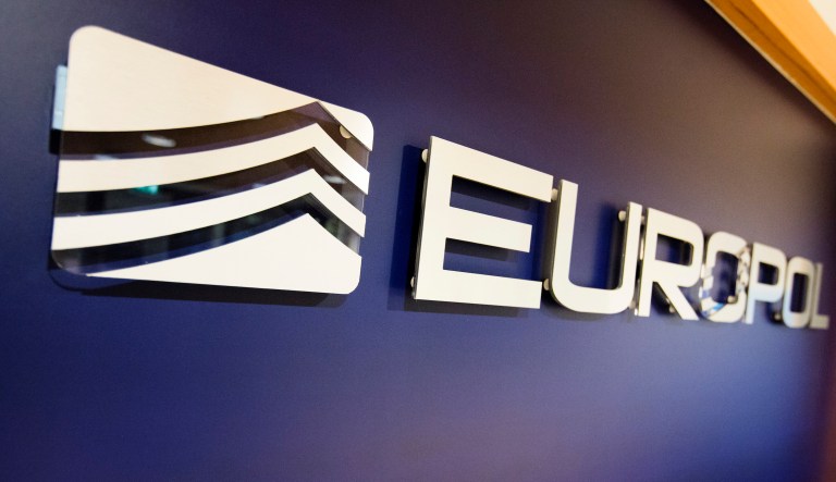The Europol Logo in the Europol headquarters in The Hague, Netherlands, Tuesday, Nov. 24, 2015.