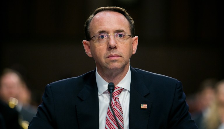 Deputy Attorney General Rod Rosenstein speaks on Capitol Hill.