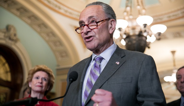 Senate Minority Leader Chuck Schumer, D-NY, speaks during a news conference on Capitol Hill, Tuesday, May 22, 2018.