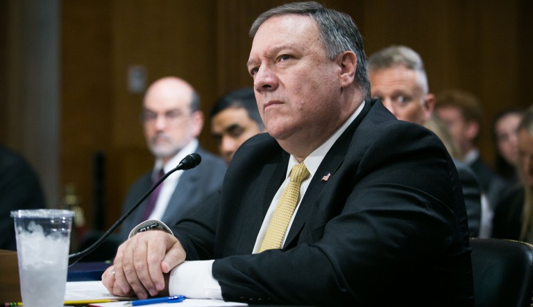Secretary of State Mike Pompeo testifies before the Senate Foreign Relations Committee on Capitol Hill, Thursday, May 24, 2018, just after President Donald Trump canceled the June 12 summit with North Korea's Kim Jong Un.