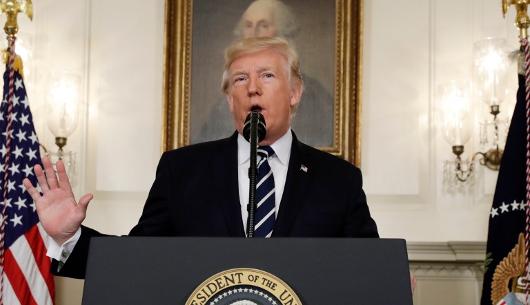 President Trump makes a statement about the mass shooting in Las Vegas. (AP Photo/Evan Vucci)