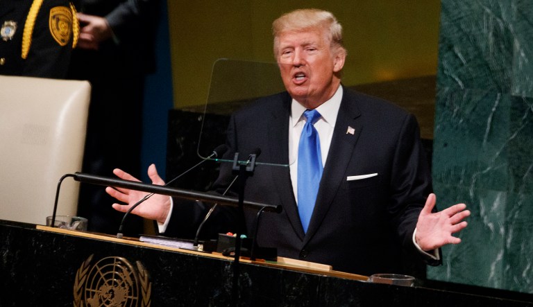 President Trump speaks to the United Nations General Assembly, Tuesday. (AP Photo/Evan Vucci)