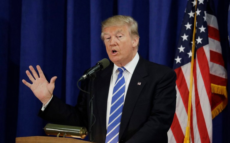 Two Democratic lawmakers introduced a bill on Tuesday that would prevent President Trump from launching a nuclear first strike without Congress declaring war. (AP Photo/John Locher)