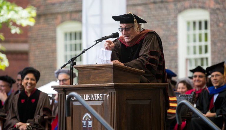 In a commencement speech to Brown University student, Robert De Niro said that the United States is now just a 