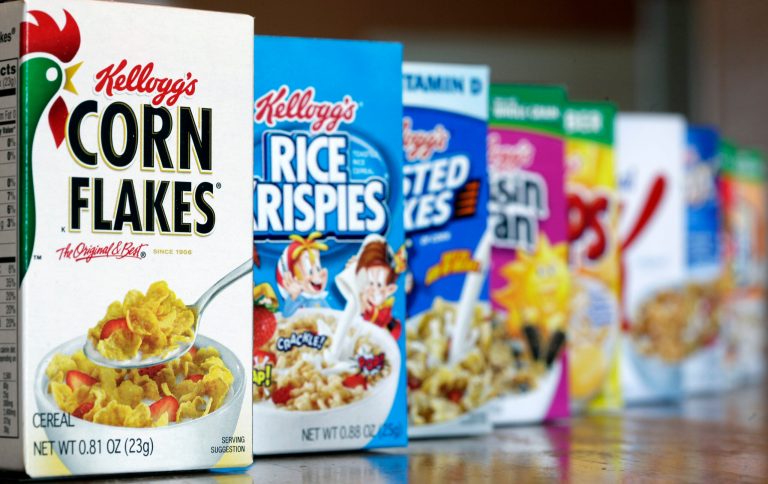 FILE - This Feb. 1, 2012, file photo, shows Kellogg's cereal products, in Orlando, Fla. Kellogg Co. reports quarterly earnings on Thursday, Feb. 6, 2014. (AP Photo/John Raoux, File)