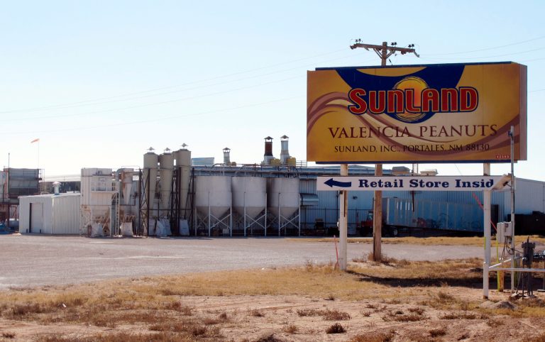   File-This Nov. 27, 2012 file photo shows the Sunland Inc. peanut butter and nut processing plant in eastern New Mexico, near Portales, which has been shuttered since late September due to a salmonella outbreak that sickened dozens. The Department of Justice is seeking a permanent injunction against the nation's largest organic peanut butter plant, an eastern New Mexico facility that has been linked to a salmonella outbreak that sickened 42 people in 20 states. (AP Photo/Jeri Clausing, File)  
