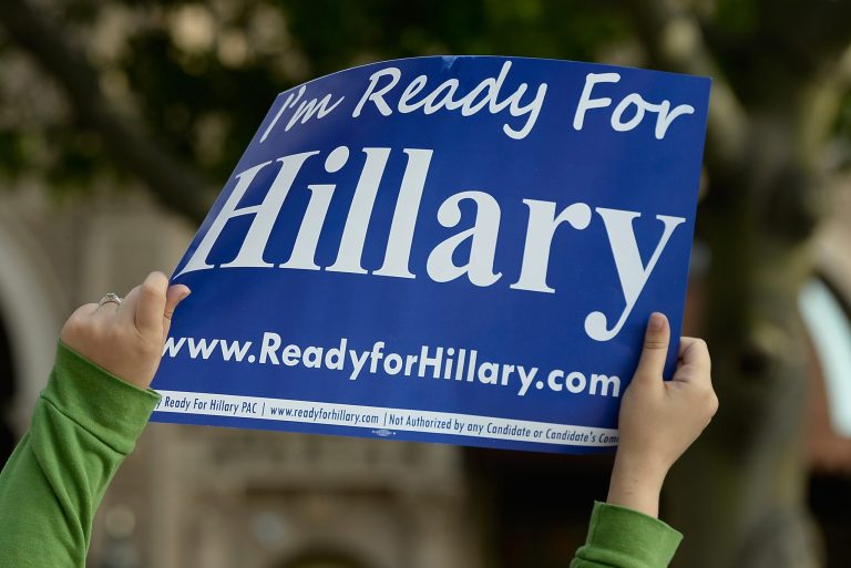 Volunteers with the national organization 'Ready for Hillary'' hold a rally on May 8, 2013 in Beverly Hills, California. AnÂ FEC complaint alleged Clinton had used Ready for Hillary to vacuum up supporter information and contributions in a manner befitting a full-fledge campaign long before announcing her candidacy.Â (Photo by Kevork Djansezian/Getty Images)