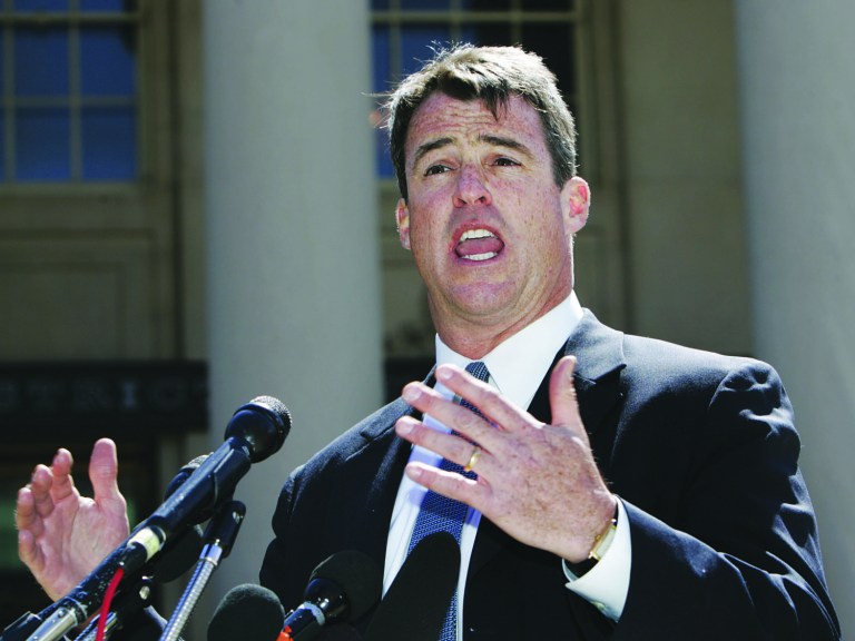Montgomery County State's Attorney Doug Gansler, speaks to the media outside the Montgomery County Court House, Wednesday, April 5, 2006 in Rockville, Md. (AP Photo/Manuel Balce Ceneta)