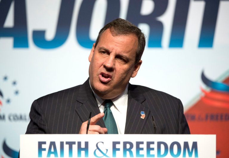 New Jersey Gov. Chris Christie speaks at the Faith and Freedom Coalition's Road to Majority event in Washington, Friday.  (AP Photo/Molly Riley)
