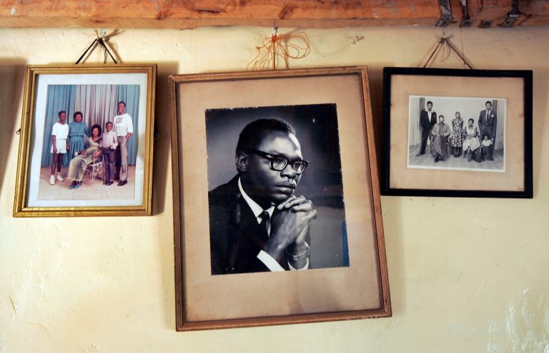 A photograph of Barack Obama Sr., father of Democratic presidential hopeful, Sen. Barack Obama, D-Ill., hangs on the wall of his grandmother Sarah Hussein Obama's house in the village of Kogelo, near the shores of Lake Victoria, Kenya, home to Obama's late father. (AP Photo/Ben Curtis)