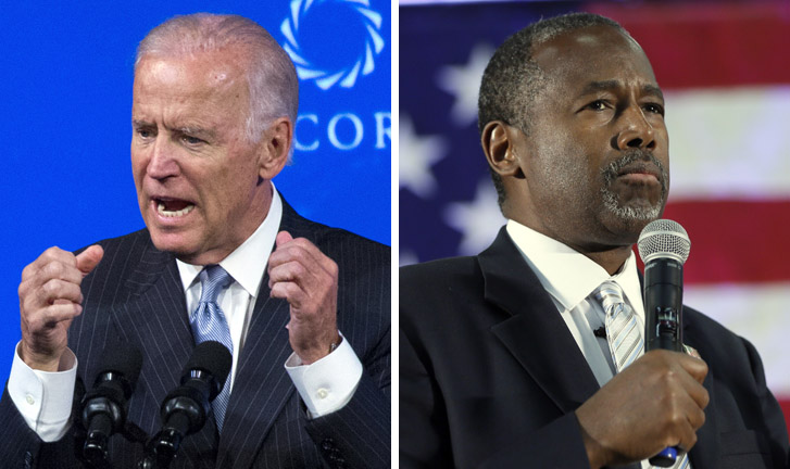 When matched up against candidates from the opposing party, Biden and Carson outperform the poll leaders. (AP photos)