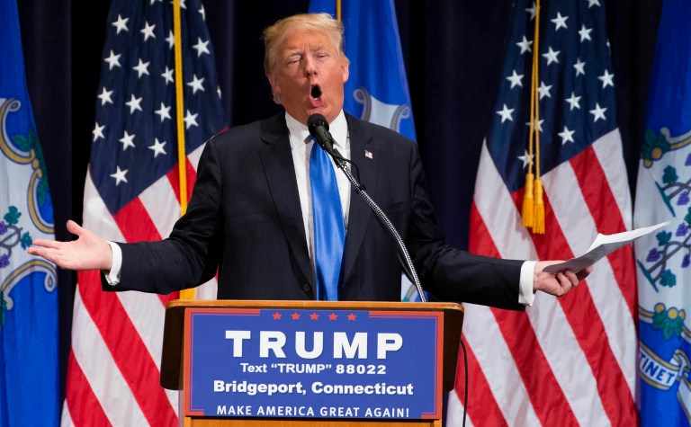 Donald Trump has baffled many Republicans and reporters by organizing a weekend rally in solidly blue Connecticut despite facing sagging poll numbers in crucial battleground states. (AP Photo/Michael Dwyer)