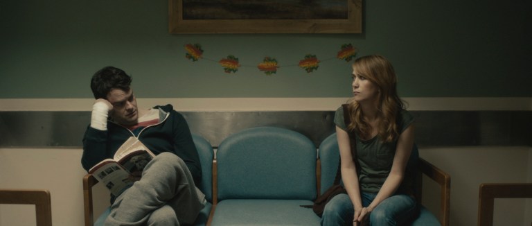 This photo provided by the Sundance Institute shows Bill Hader, left, and Kristen Wiig, in a scene from the film, 